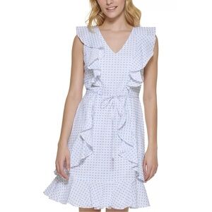 Tommy Hilfiger White & Blue Ruffle Dress – Size 4